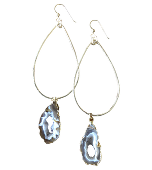 Druzy Tear Drop Hoop Earrings