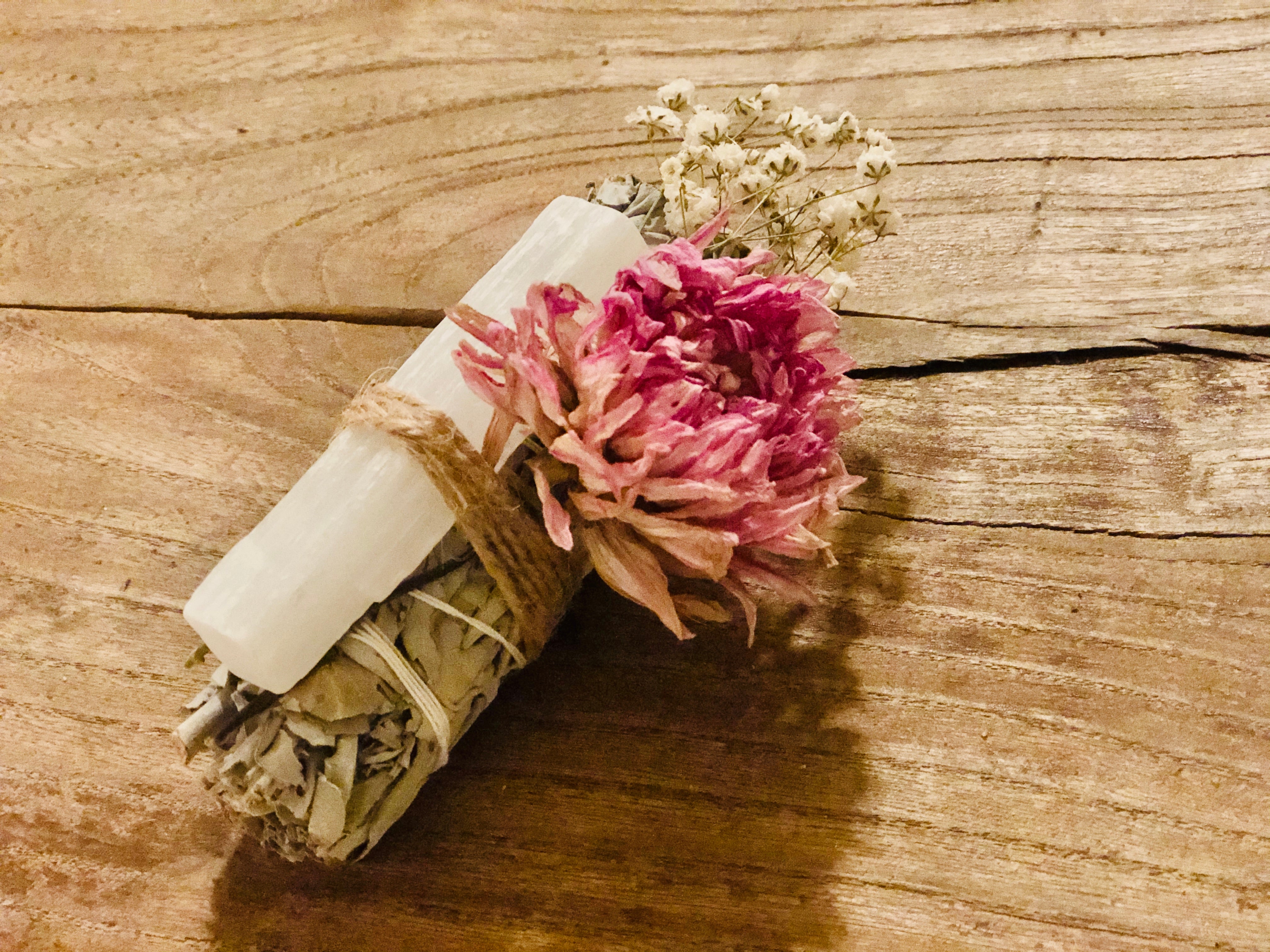 Dahlia, Selenite, and White Sage Smudge Kit