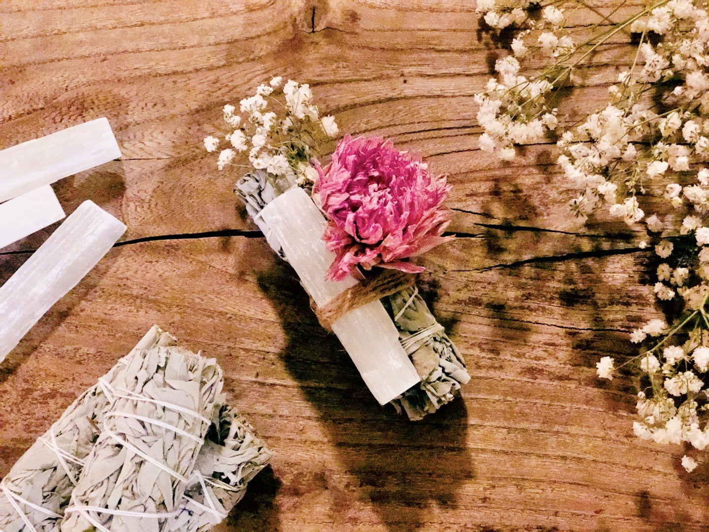 Dahlia, Selenite, and White Sage Smudge Kit