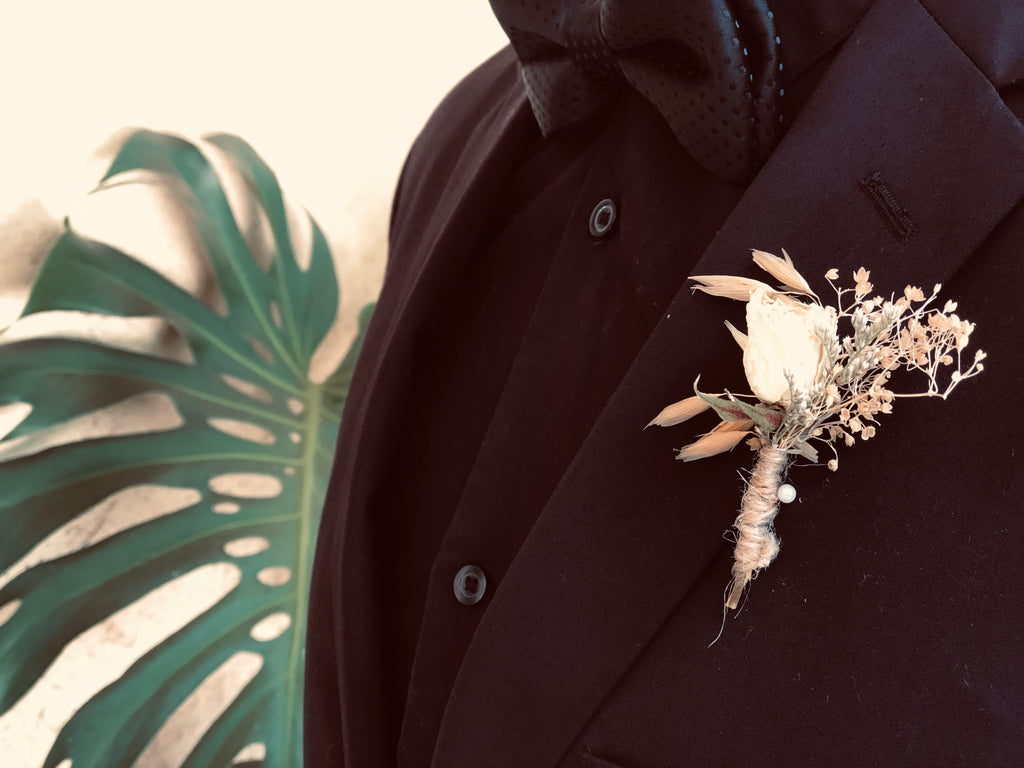 White Rose Dried Flower Boutonnière