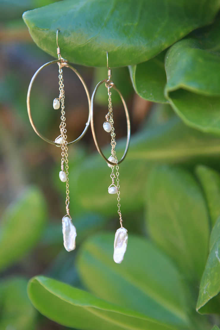 Cascading Pearl Hoop Earrings