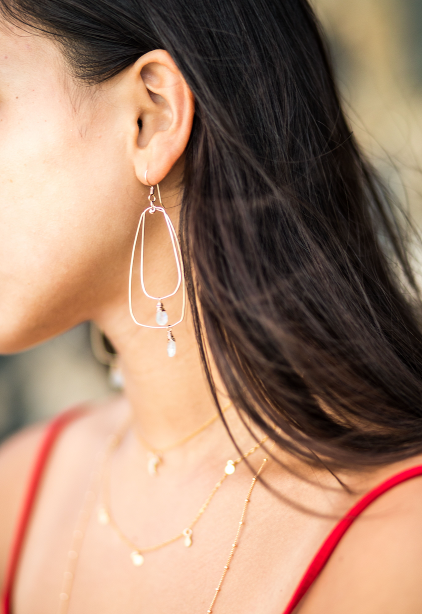 Double Square Drop Moonstone Earrings